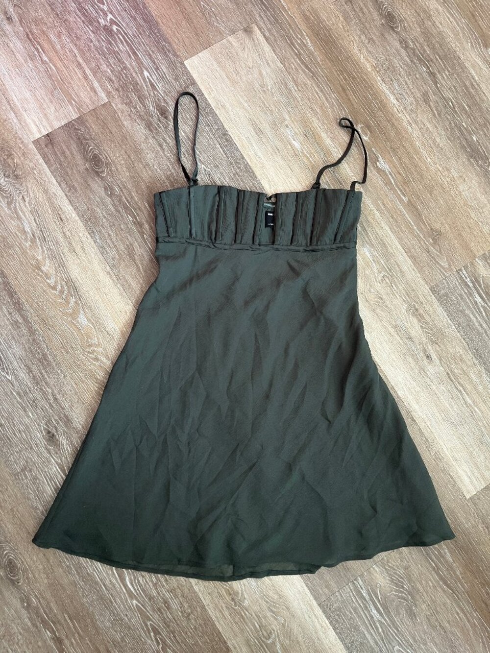 Dark Gray/Green Pewter A-Line Mini Dress with Lace-up Back